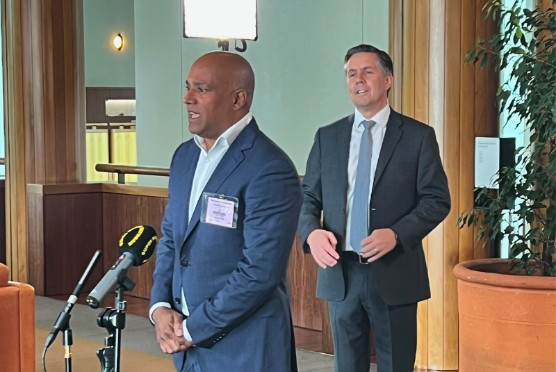 Professor Ravi Savarirayan speaks at the press conference with Federal Health Minister Mark Butler