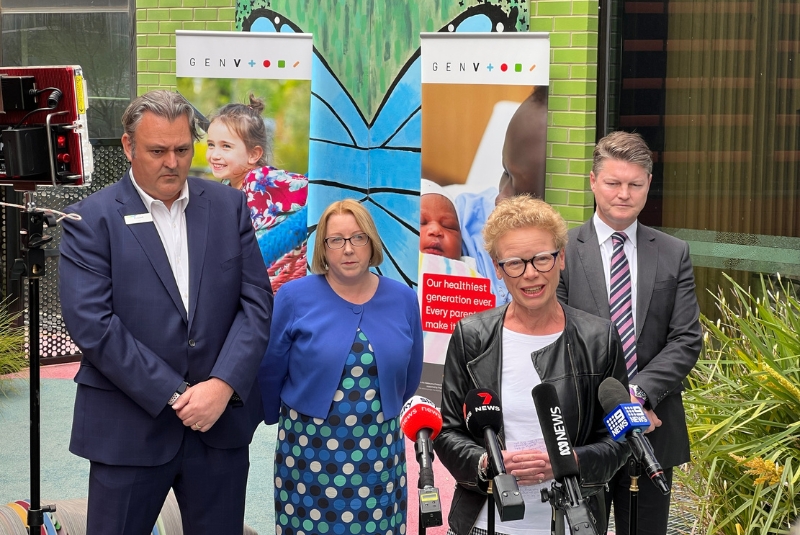  Western Health CEO Russell Harrison, Western Health Associate Professor Joanne Said, Gen V Scientific Director Melissa Wake and Medical Research Minister Ben Carroll