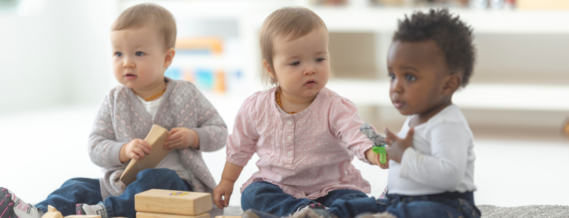 Toddlers playing with toys