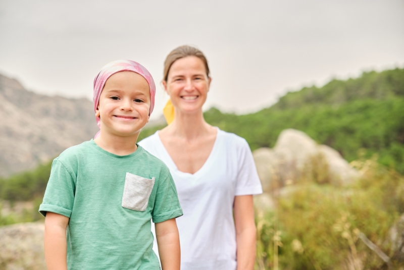 A child with cancer and their mother