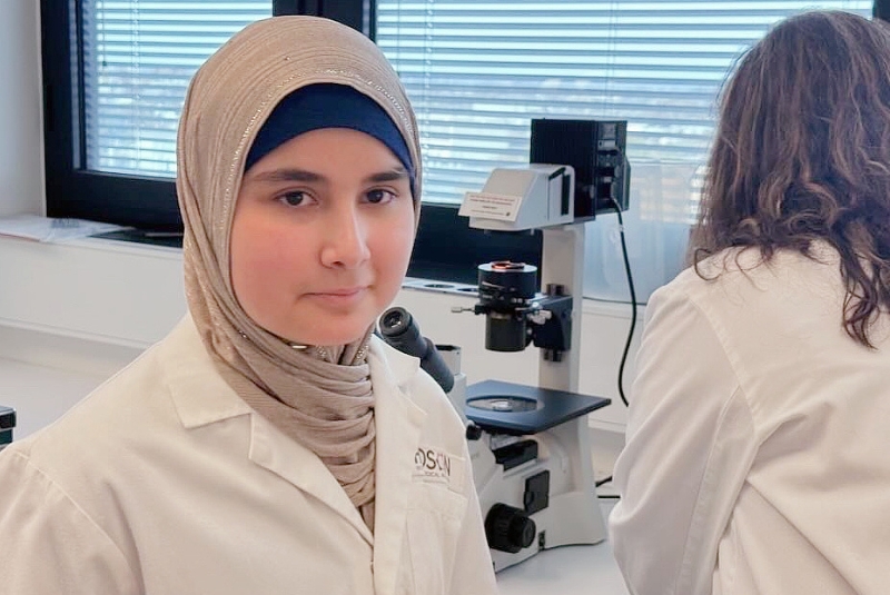 Rare blood cancer patient Raya in a lab