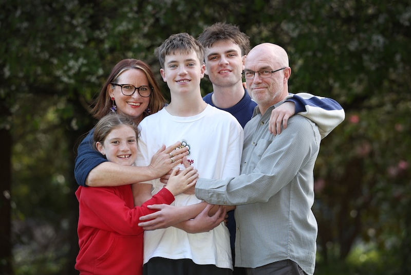James with his parents Nikki and David, brother Max and sister Ruby. Credit: Herald Sun/ David Caird 