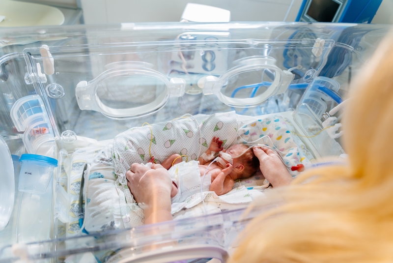 Newborn baby in humidicrib