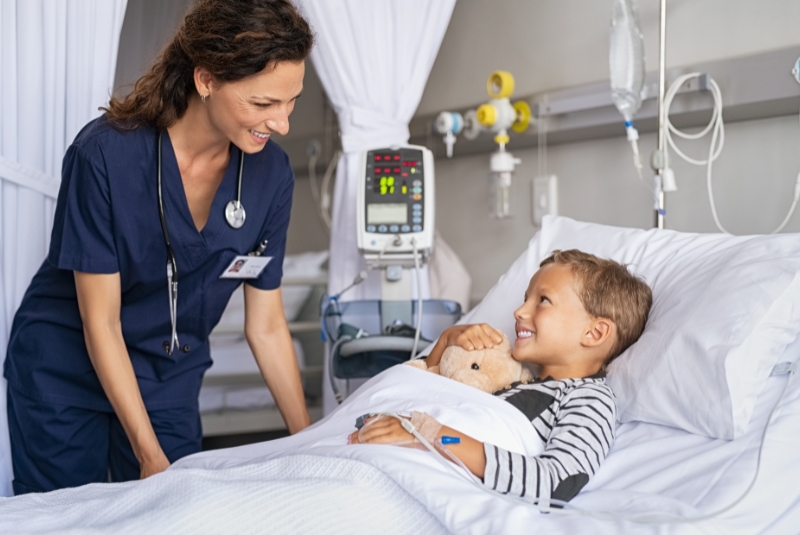A child with sepsis is seen by a doctor in a hospital