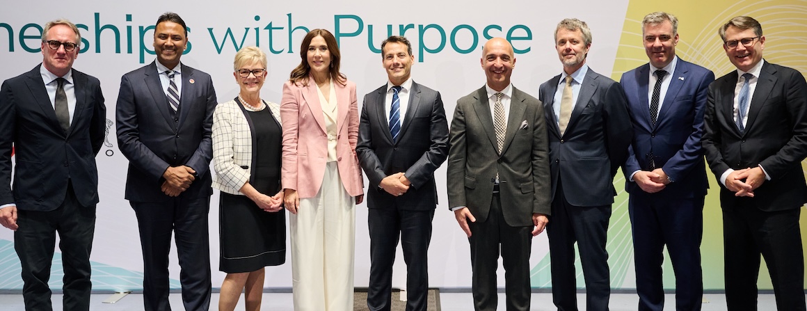 Lars Sandahl Sørensen, CEO of Danish Industry (DI); Dr Rolf Gomes, Founder and Director of Heart of Australia; Prof Kathryn North AC; Her Majesty Queen Mary; Michael Azrak, General Manager of Novo Nordisk Oceania; Mike Doustdar, President and CEO of Novo Nordisk; His Majesty King Frederik X; Lars Aagaard, Danish Minister for Energy, Climate and Utilities; Brian Arthur Mikkelsen, Director General of the Danish Chamber of Commerce.