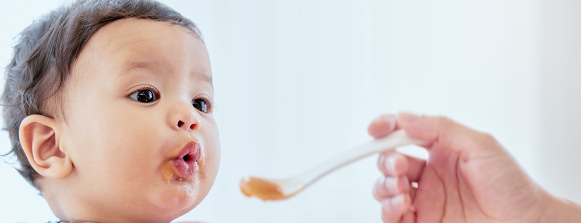 Baby being fed by parent