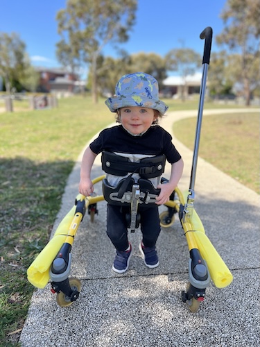 Archer, who relies on a walker for support, has SCN1A-Dravet syndrome