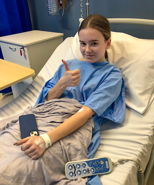 Concussion patient Indigo in hospital after having collarbone surgery as a result of her accident