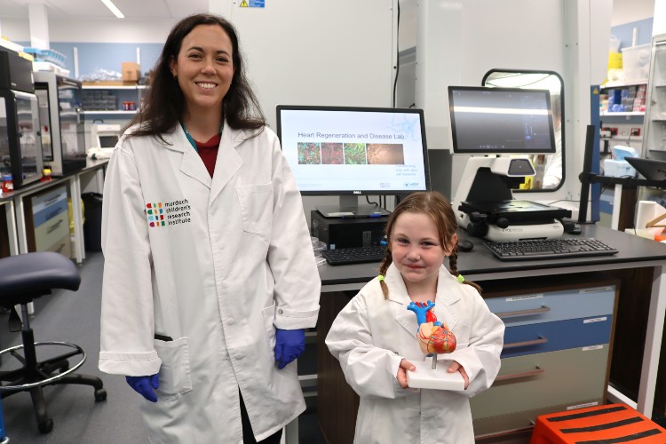 Emily with MCRI Heart Regeneration Team Leader Dr Holly Voges