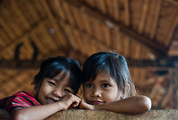 Two girls smiling