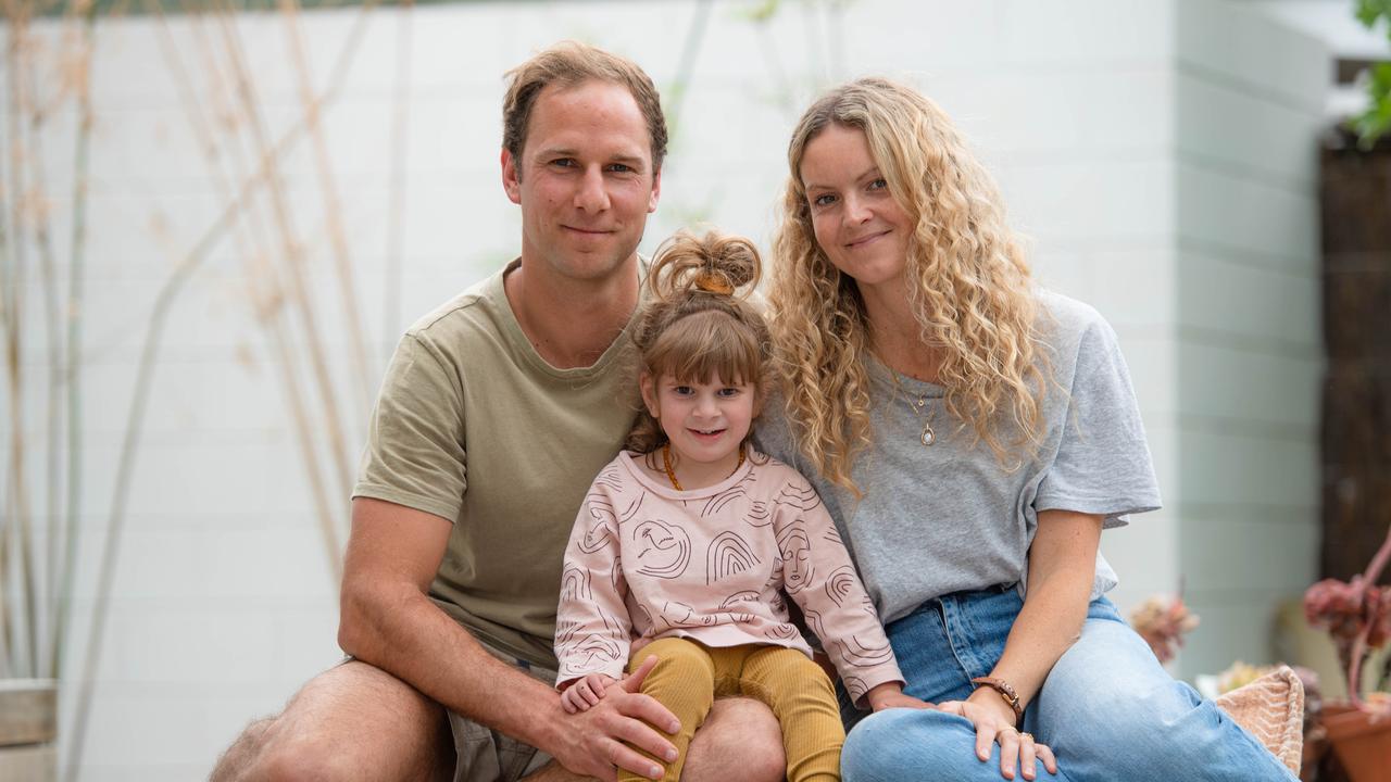 Maeve Hood with her parents Joel and Sarah
