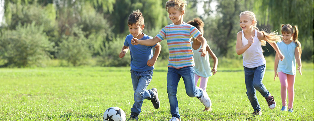 Children playing soccer