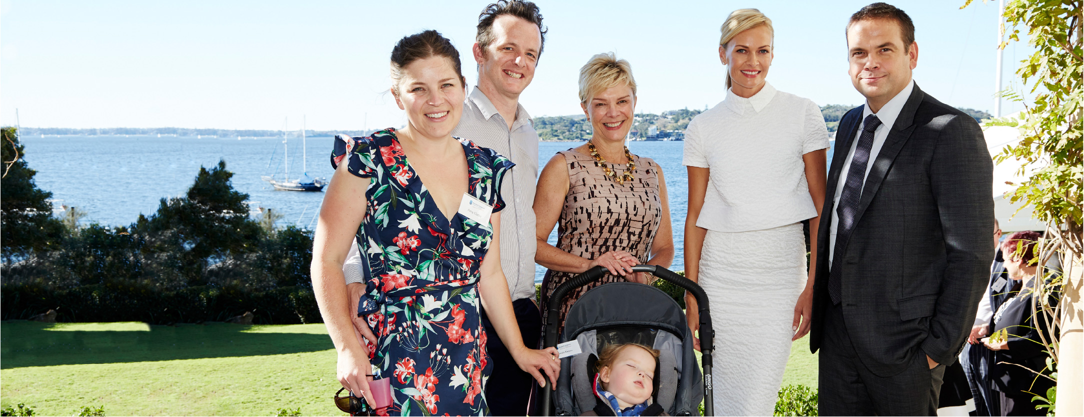 Amy and Martin Clarke with baby Louis, Professor Kathryn North, Sarah Murdoch and Lachlan Murdoch
