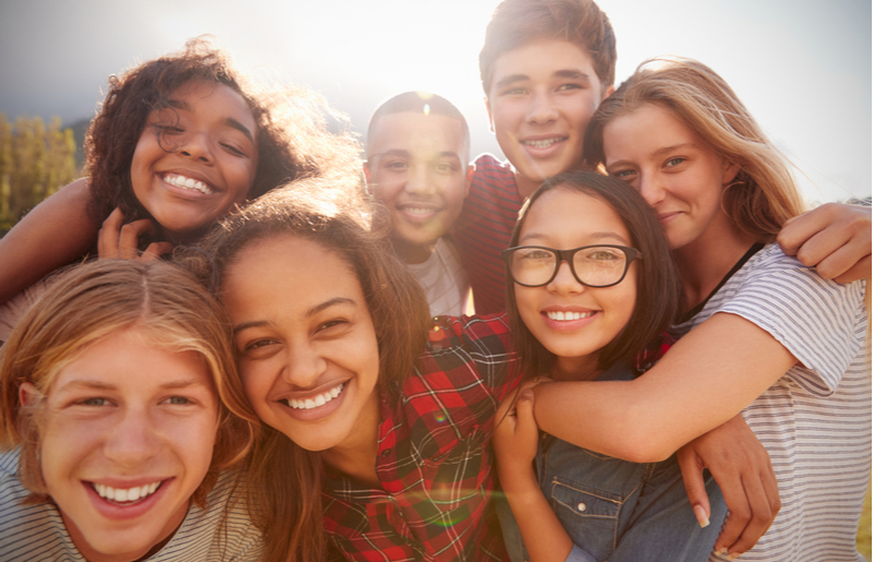 teens looking happy