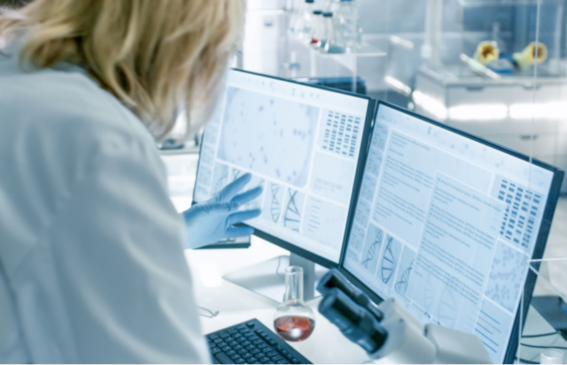 Researchers working in lab