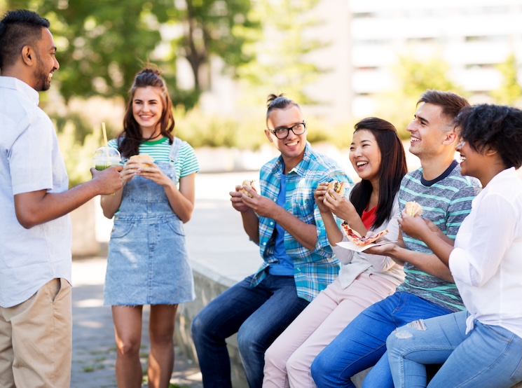 A group of friends eating