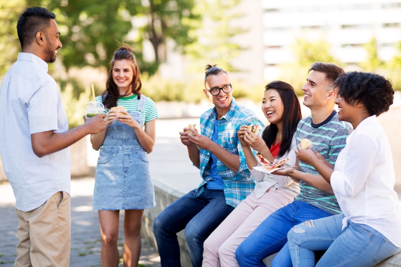 A group of friends eating
