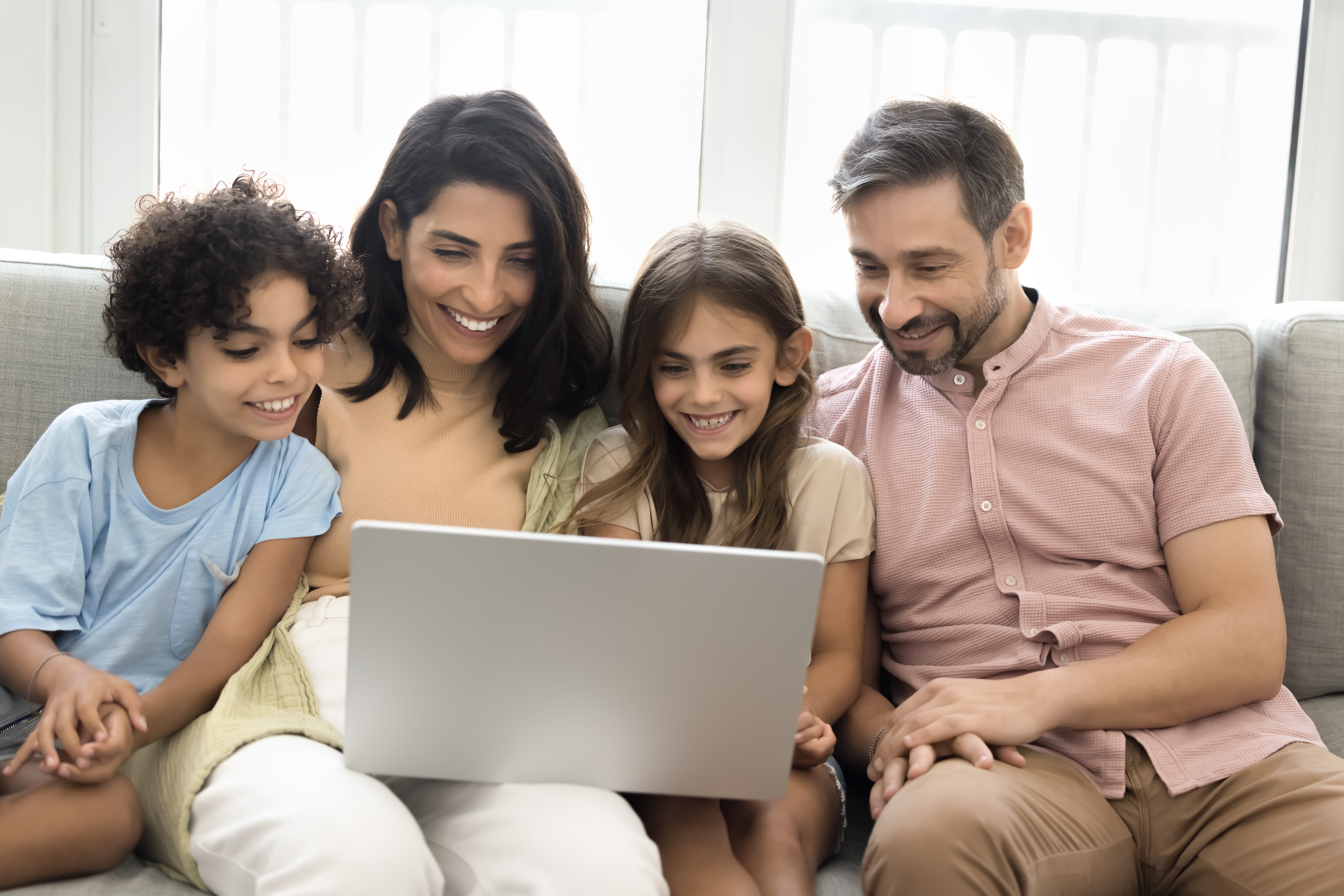 A family using a computer