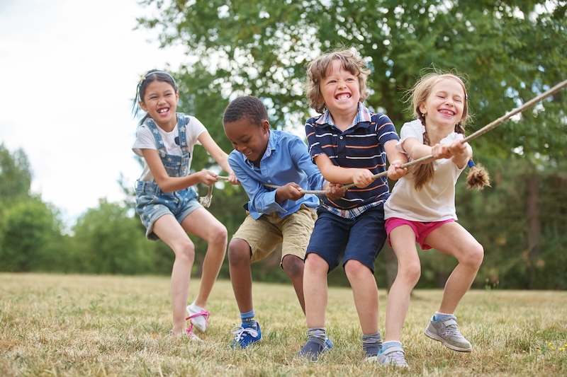 Children playing tug of war