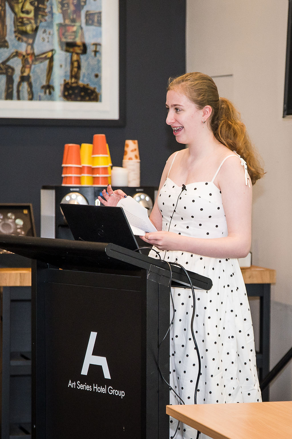 Patient Advocacy Group member Mia Cowley presenting