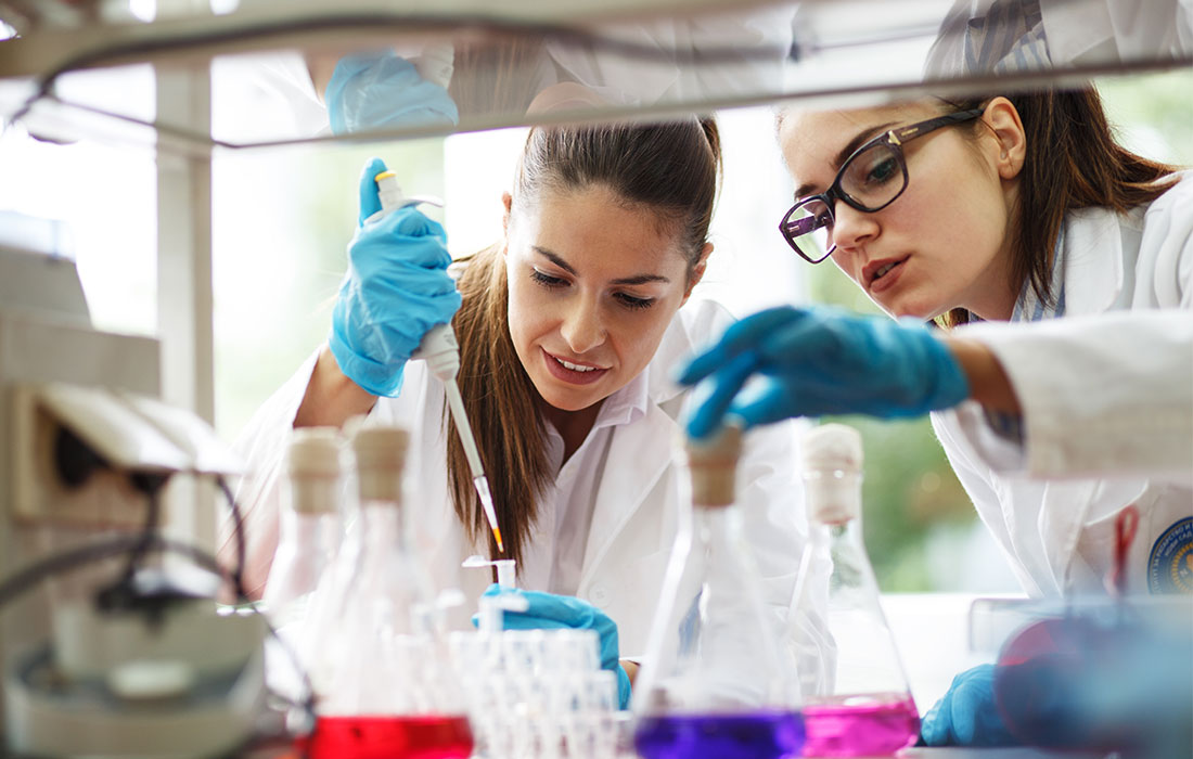 students working in lab