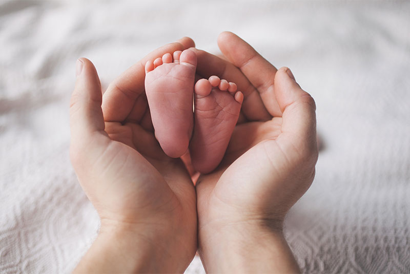 Hands cupping a baby's feet